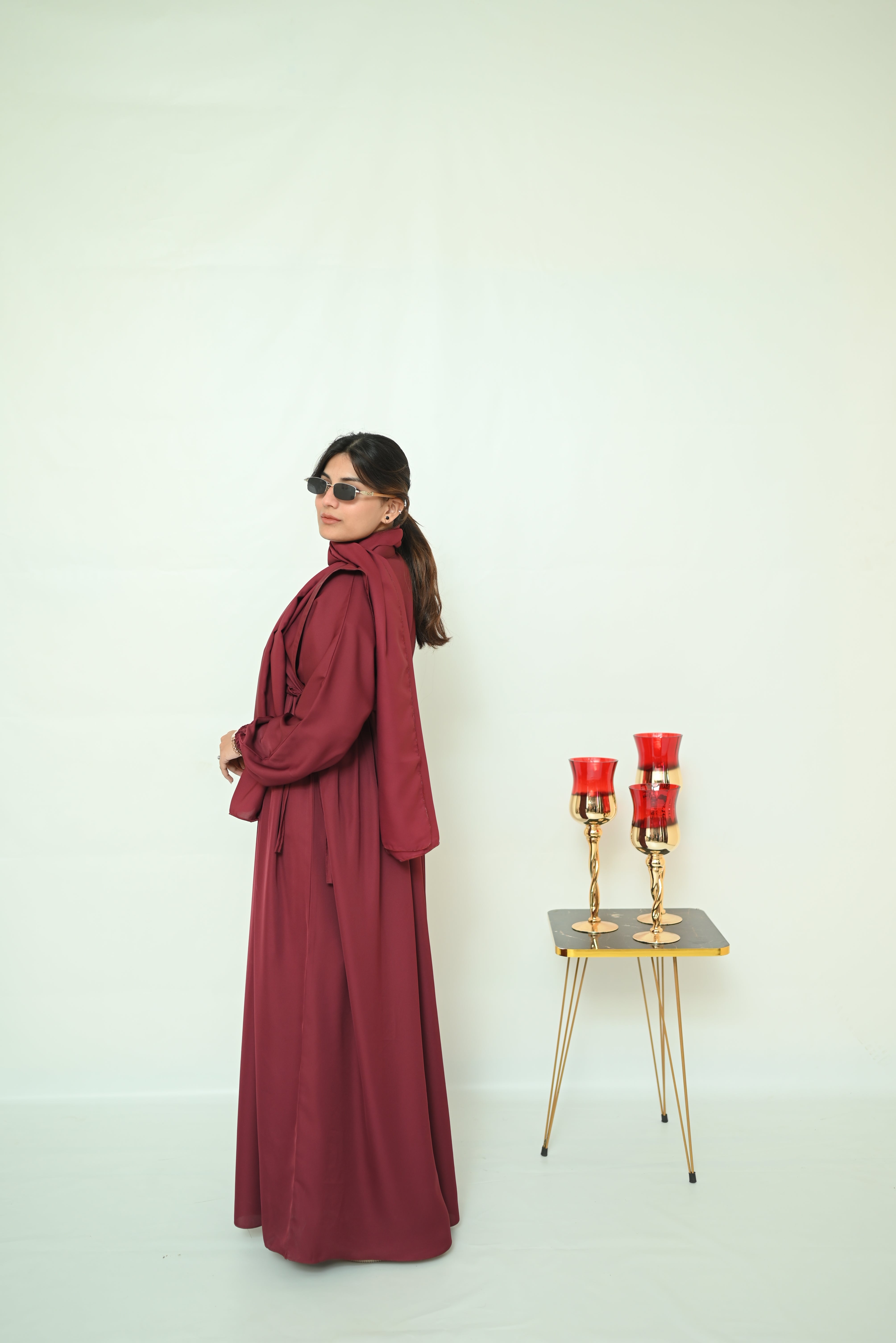 Maroon Button-Down Abaya