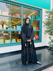 Modern Black Abaya with White Stripe Patterns