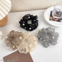 Organza Scrunchies with pearls (PACK OF 4 Multicolor)